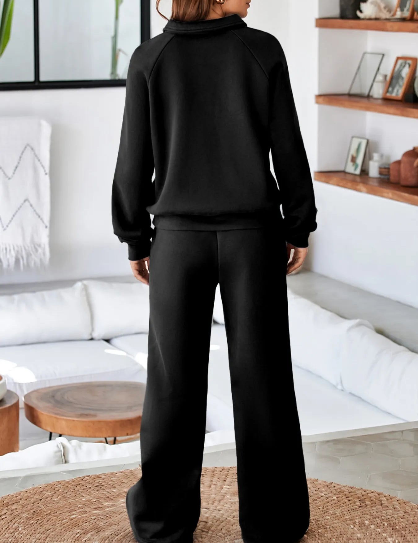 Collared Sweatshirt and High Waist Pants Active Set | Daverri Fashions