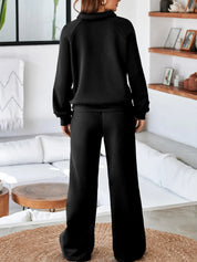 Collared Sweatshirt and High Waist Pants Active Set | Daverri Fashions