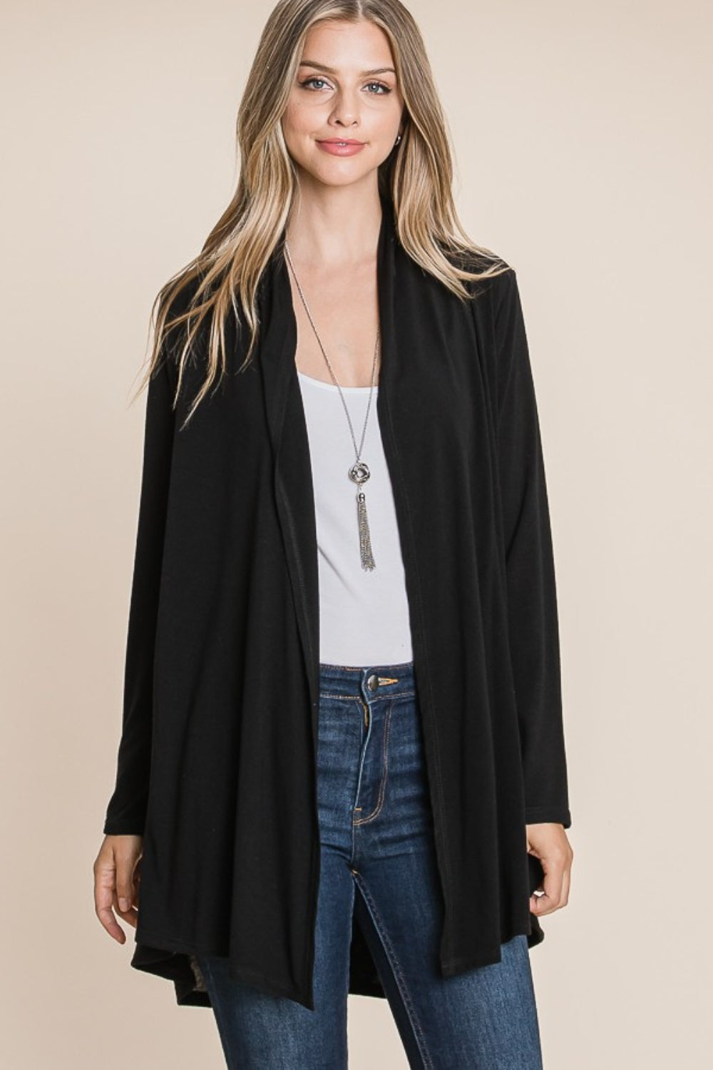 BOMBOM Open Front Long Sleeve Cardigan | Daverri Fashions