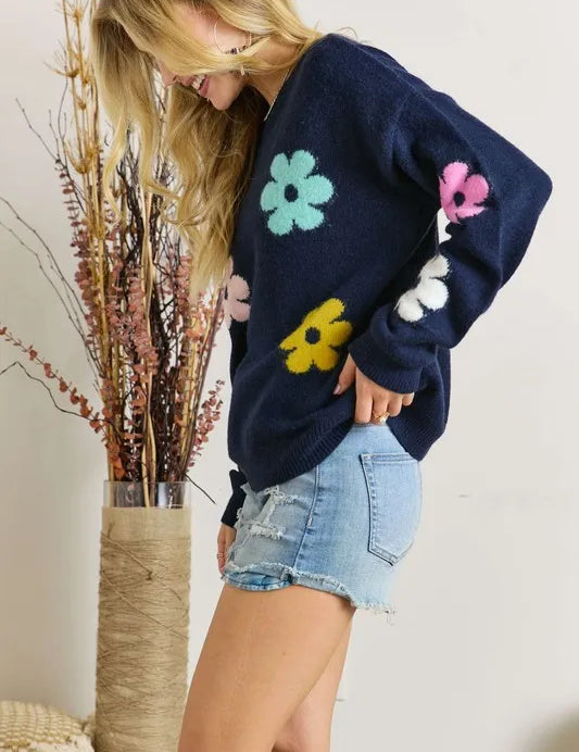 ADORA Flower Popped Sweater Plus Size | Sweaters Daverri Fashions