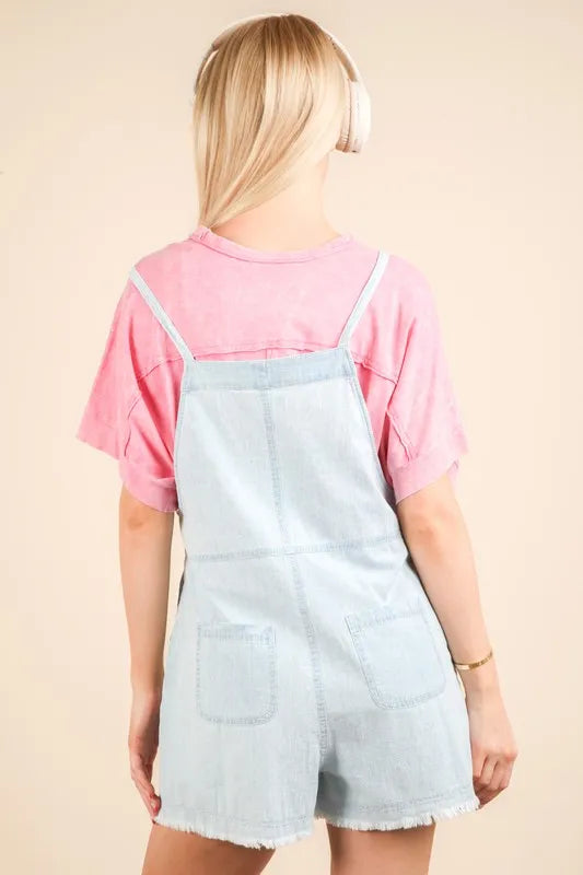 VERY J Mineral Washed Denim Casual Romper Rompers