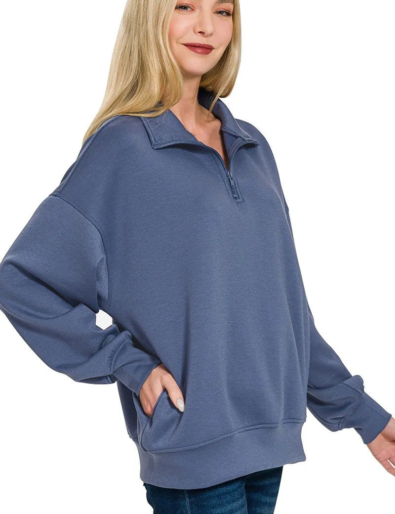 Zenana Scuba Quarter-Zip Sweatshirt | Sweatshirts Daverri Fashions
