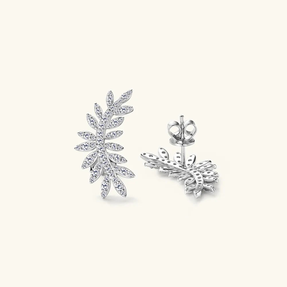 Moissanite 925 Sterling Silver Leaf Shape Stud Earrings | Sterling Silver Earrings Daverri Fashions