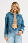 RISEN Oversized Cargo Pocket Denim Jacket with Cuffed Sleeves - DAVERRI FASHIONS