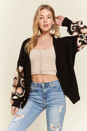 BLACK M ADORA Multi Color Sleeve Crochet Cardigan | Cardigans Daverri Fashions