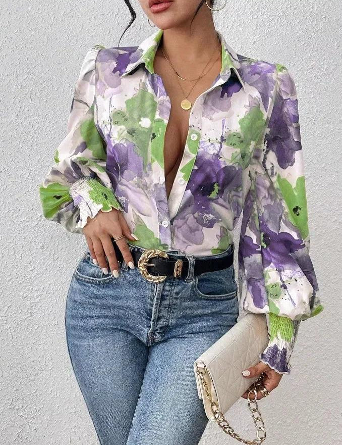 Daverri Fashions Floral Print Long Sleeve Shirt - DAVERRI FASHIONS