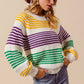 Vibrant SO ME Mardi Gras Color Striped Raglan Sweater Top with bold stripes