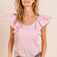 BiBi Wide Layered Ruffle Sleeve Scoop Neck Ribbed Top Tops
