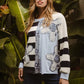 BiBi Patchwork Striped Round Neck Sweatshirt with floral appliques