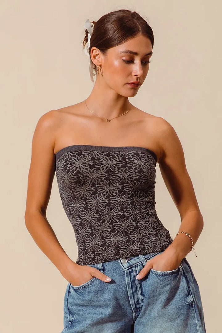 SO ME Jacquard Floral Two Tone Seamless Tube Top Tube Tops