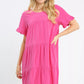 Vibrant pink Umgee linen tiered babydoll dress with ruffle sleeves