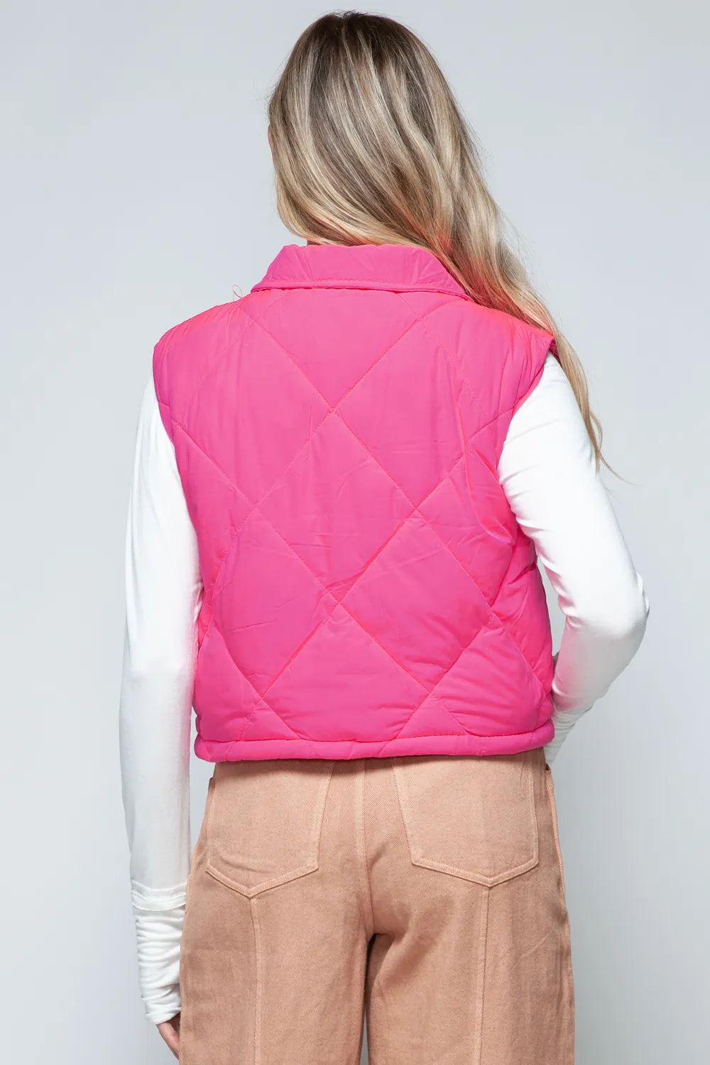 Snobbish Snap Down Quilted Crop Vest | Vest Jackets Daverri Fashions