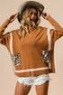 BiBi Mock Neck Sweater with Leopard Pocket CAMEL Sweaters