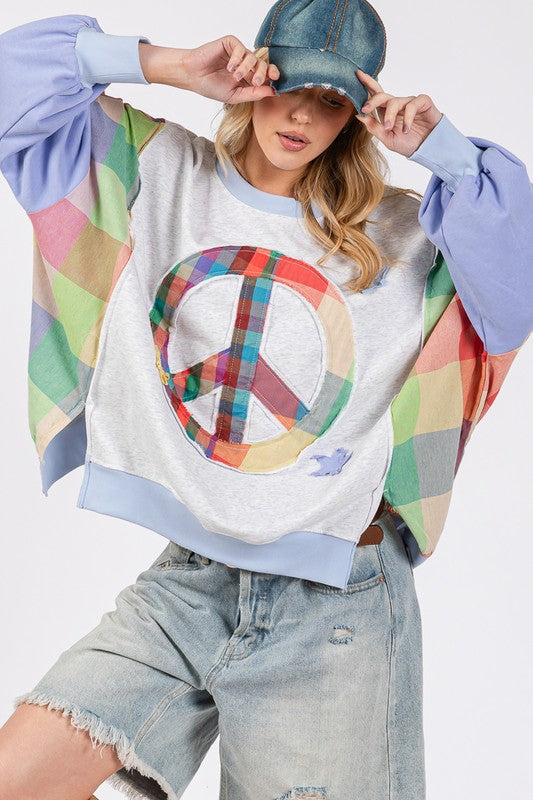 SAGE + FIG Contrast Peace Patch Dropped Shoulder Sweatshirt Sweatshirts