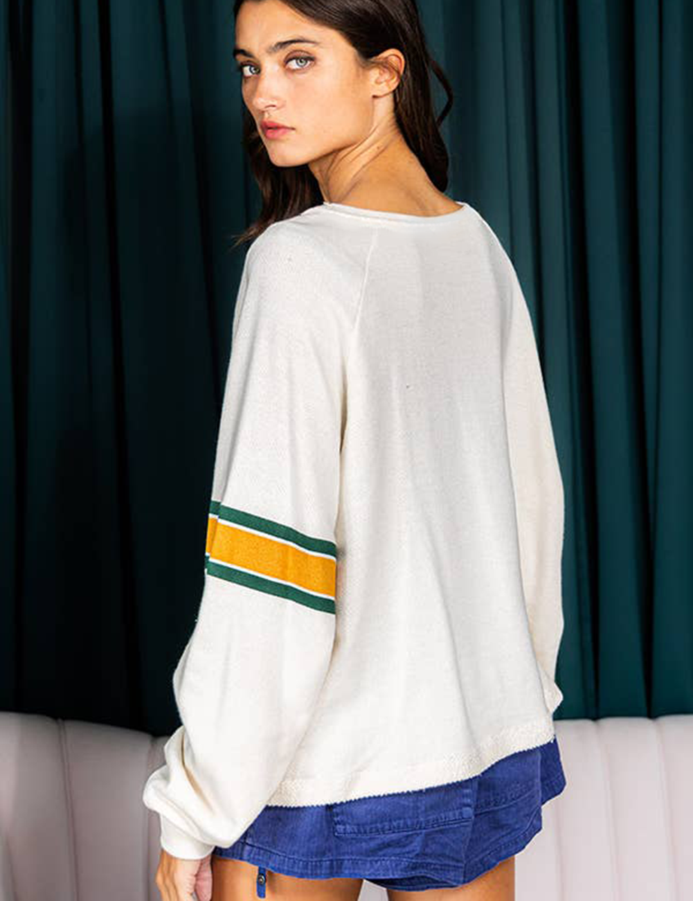Number 76 Printed Retro Sporty Long Sleeve Top | Tops Daverri Fashions