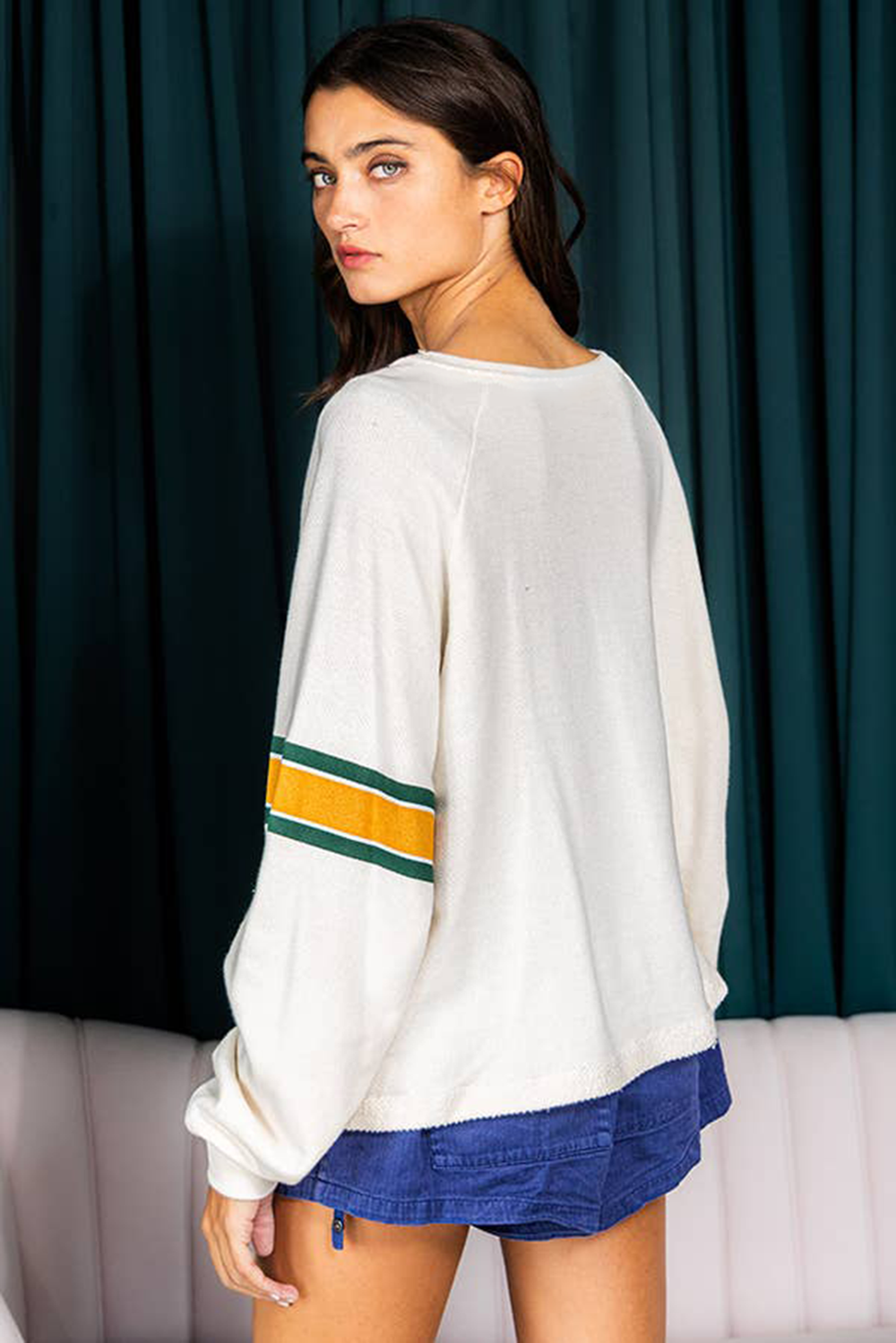 White Number 76 Printed Retro Sporty Long Sleeve Top | Tops/Long Sleeve Tops Daverri Fashions