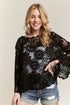 ADORA Bell Sleeve Crochet Top in black lace with floral patterns