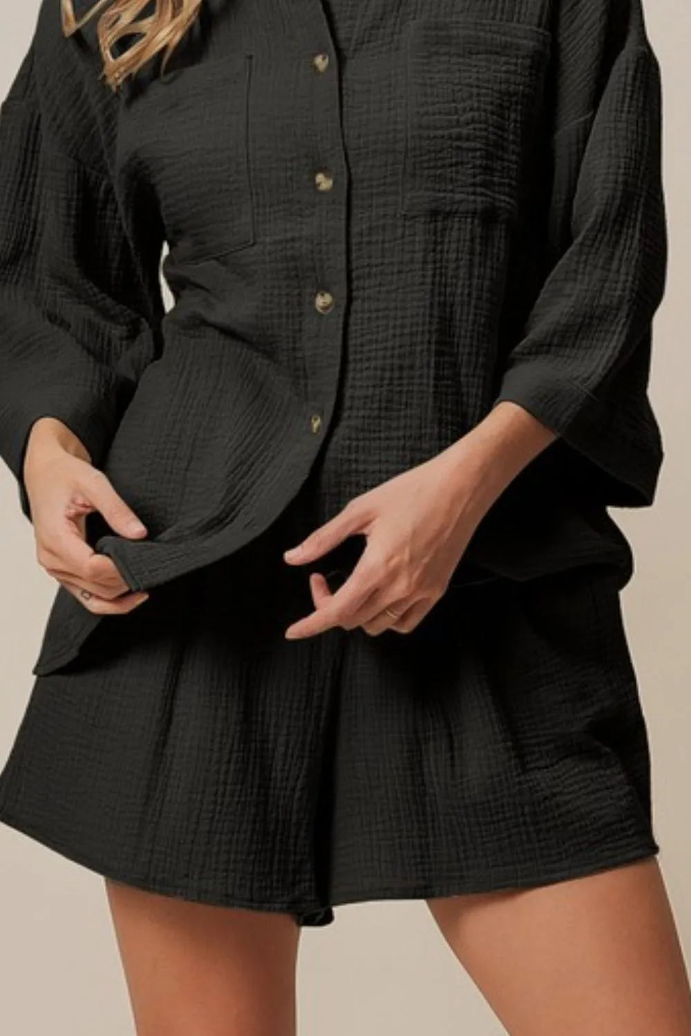 BiBi Crinkle Gauze Shirt and Short Set Outfit Sets