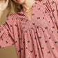 Umgee Corduroy Bow Print Balloon Sleeve Blouse - DAVERRI FASHIONS