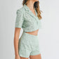 MABLE Eyelet Short Sleeve Crop Top and Shorts Set Outfit Sets