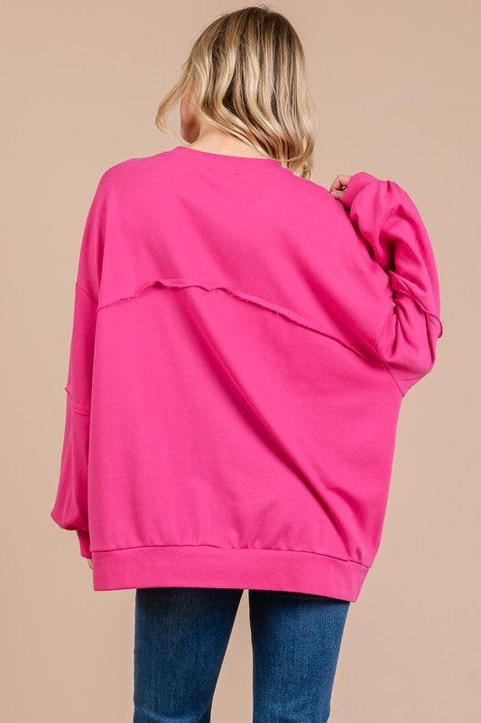 Ces Femme Exposed Seam Long Sleeve Sweatshirt - DAVERRI FASHIONS