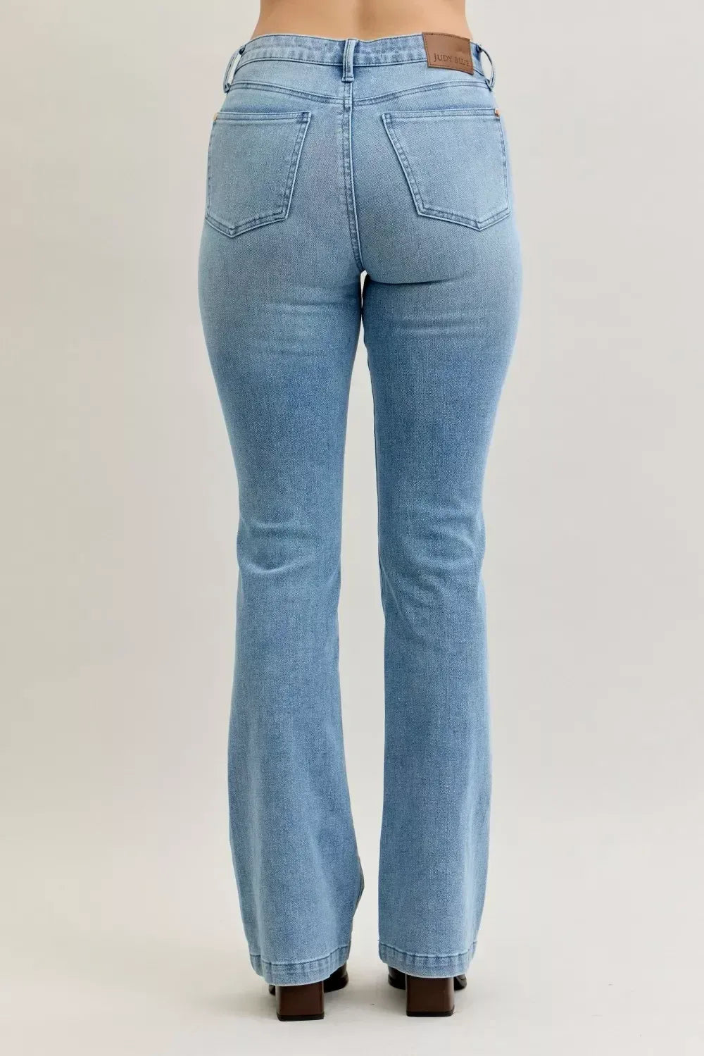 Judy Blue Full Size Mid Rise Bootcut Jeans with Contrast Wash & Front Patch Pockets Plus Size - DAVERRI FASHIONS