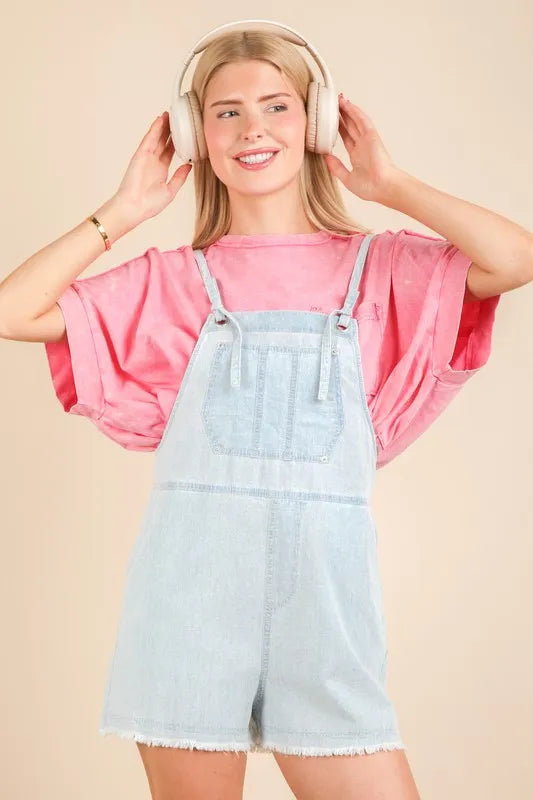 VERY J Mineral Washed Denim Casual Romper Rompers