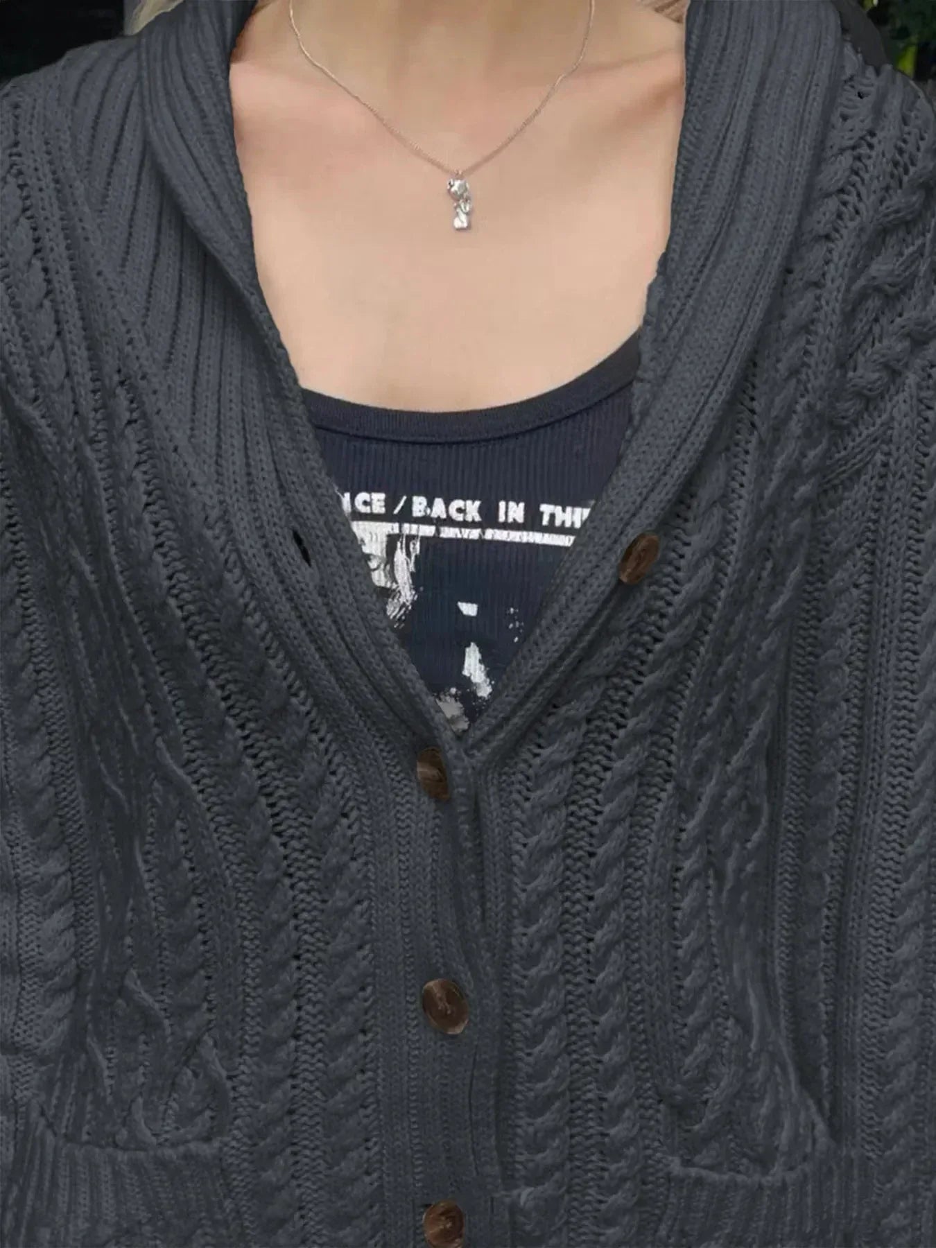 Cable Knit Button Up Cardigan - DAVERRI FASHIONS