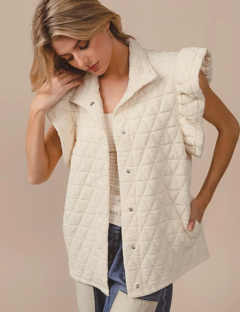 BiBi Quilting Knit Ruffle Sleeve Vest | Daverri Fashions