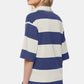 Daverri Pima cotton navy and off-white striped johnny collar top