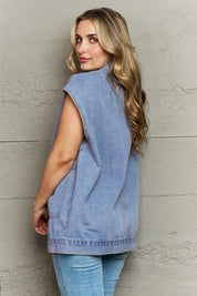 Collared Neck Sleeveless Denim Top with Pockets | Tops Daverri Fashions