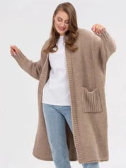 Pocketed Open Front Long Sleeve Longline Cardigan | Cardigans Daverri Fashions