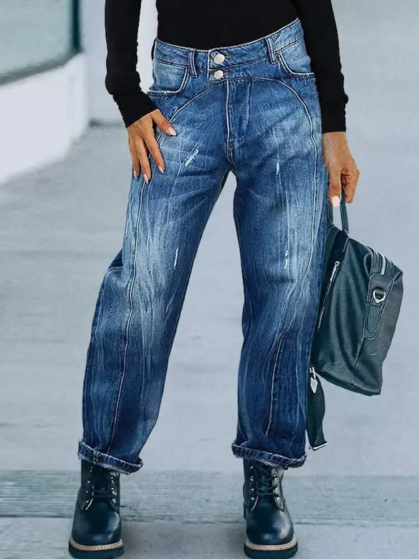Wide Leg Jeans with Pockets - DAVERRI FASHIONS