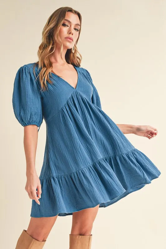Aemi+Co Tied Back Ruffled Short Sleeve Mini Dress
