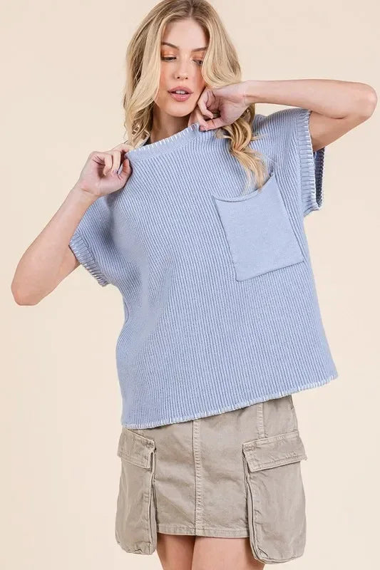 Lime 'N' Chili Solid Cap Sleeve Stitch Edge Knit Sweater - DAVERRI FASHIONS