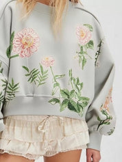Printed Round Neck Dropped Shoulder Sweatshirt | Sweatshirts Daverri Fashions