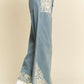 Davi & Dani Lace Applique Wide Leg Jeans - DAVERRI FASHIONS