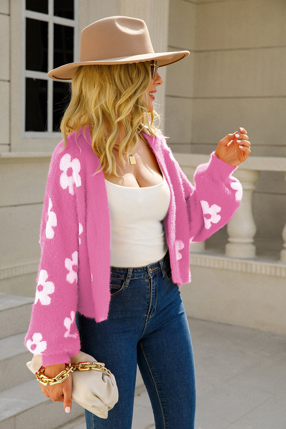 Angel Wings Floral Open Front Fuzzy Cardigan | Cardigans Daverri Fashions
