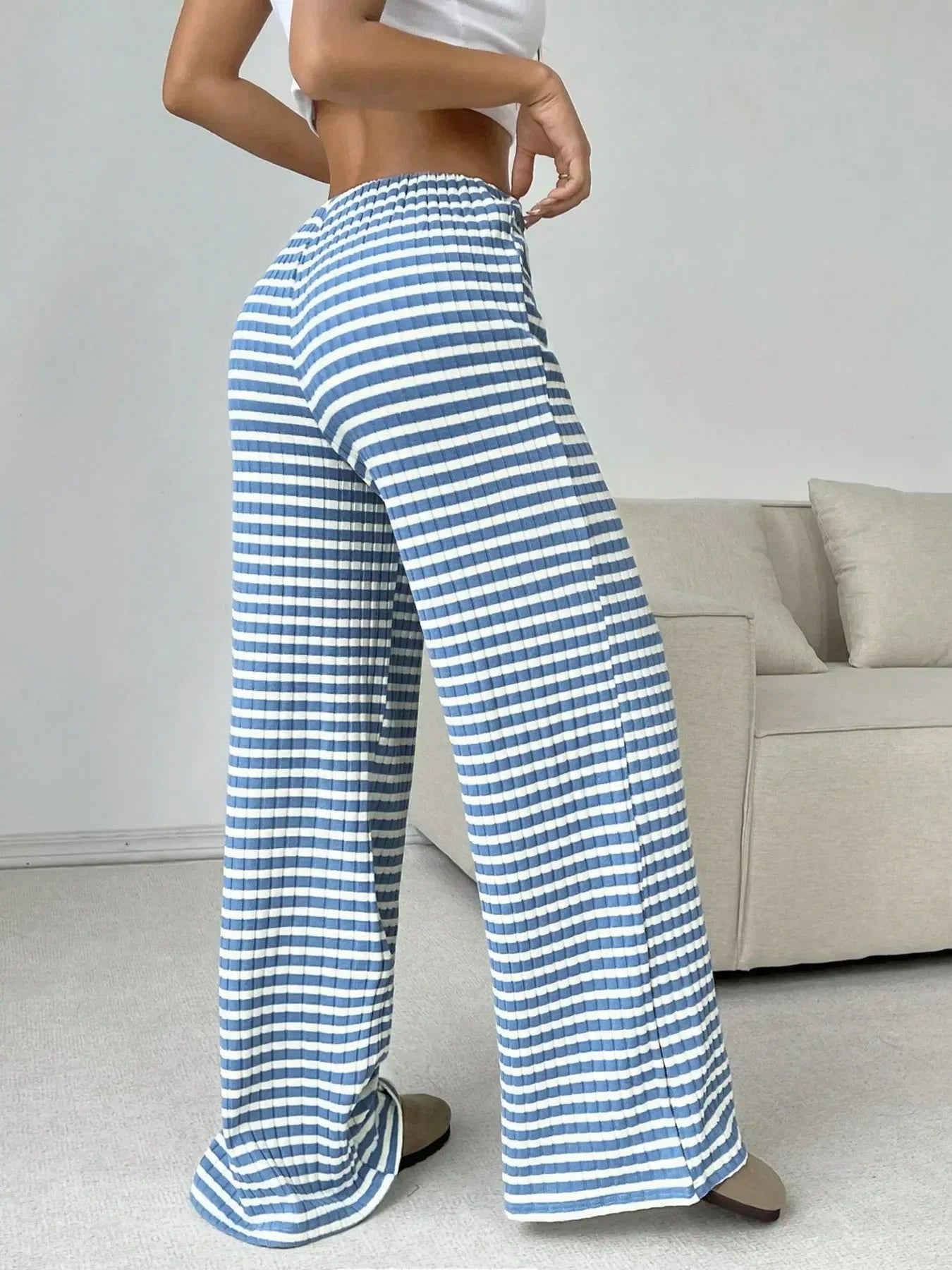 Striped Wide Leg Drawstring Pants - DAVERRI FASHIONS