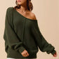 SO ME Loose Fit Exposed Seam Slouchy Boucle Sweater Olive - DAVERRI FASHIONS