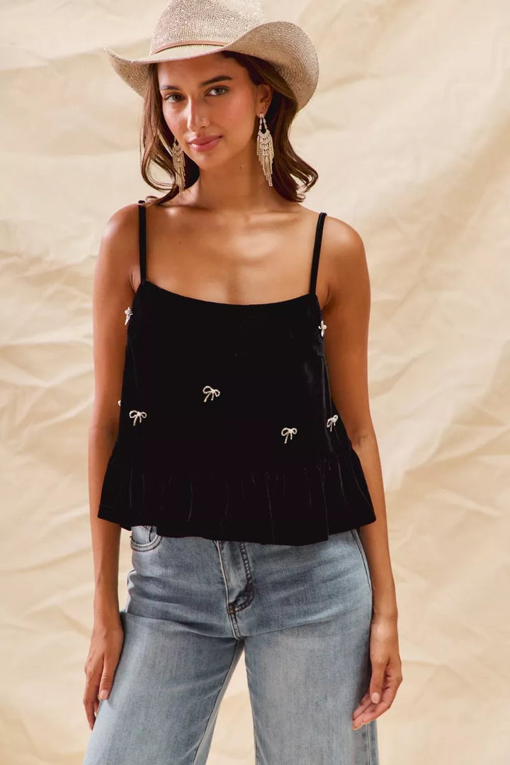 SO ME Holiday Velvet Ribbon Rhinestone Christmas Top | Tops Daverri Fashions