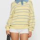Yellow and blue striped womens long sleeve polo collar knit sweater
