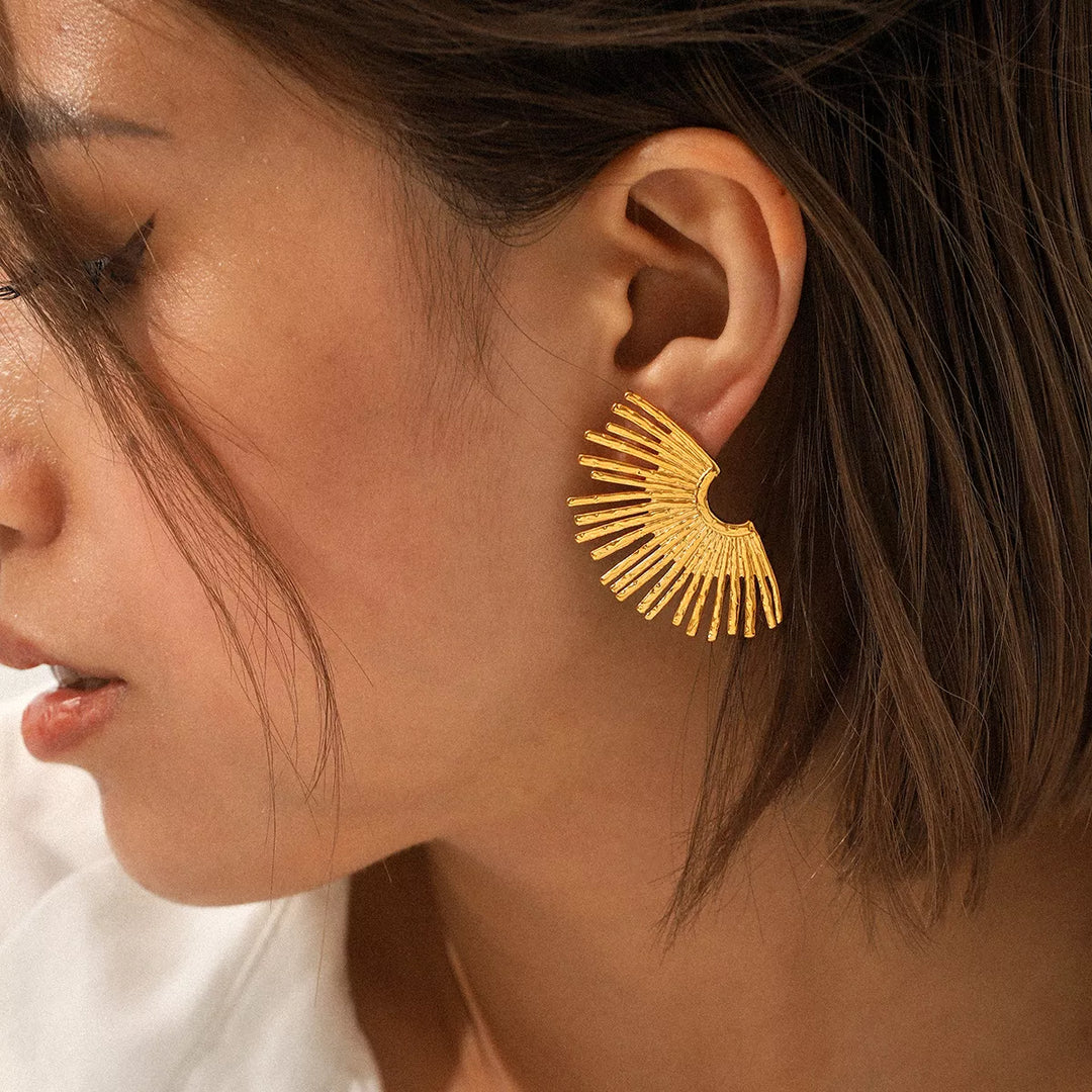 Gold onesize Stainless Steel Fan-Shaped Earrings | Earrings Daverri Fashions