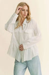 Davi & Dani Garment Washed Jacquard Button Front Shirt - DAVERRI FASHIONS