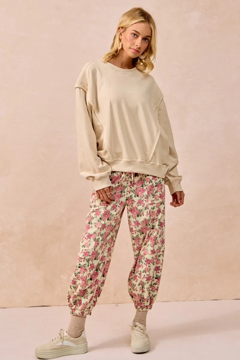 BiBi Floral Printed Twill Drawstring Jogger Pants With Elastic Band | Joggers Daverri Fashions