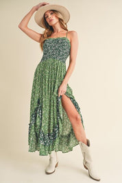 Aemi + Co Green Ditsy Floral Ruffled Hem Maxi Cami Dress Cami Dresses