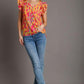 Umgee Full Size Abstract Print V-Neck Double Layer Ruffle Sleeve Blouse Plus Size Blouses