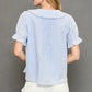 Peri blue short-sleeved blouse with lace collar and ruffled cuffs