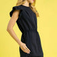 Umgee Luxe knit ruffle sleeve drawstring mini dress, black sleeveless