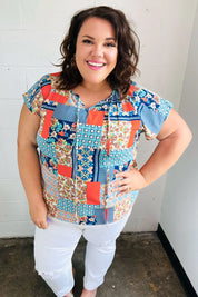 Blue & Orange Boho Patchwork Raglan Top | Daverri Fashions